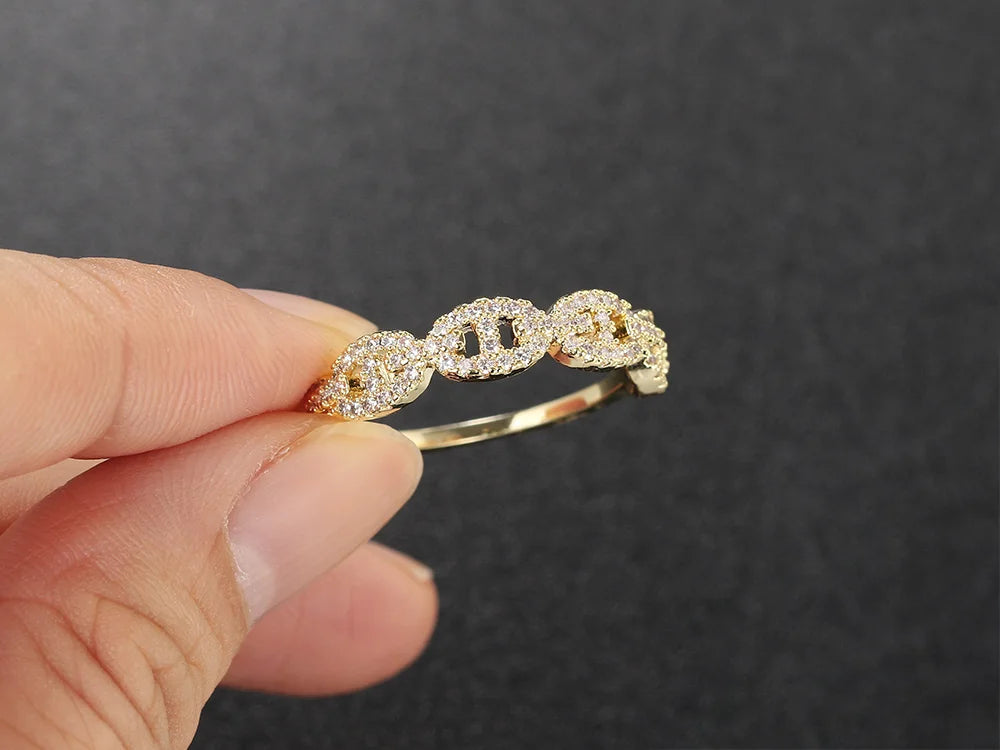 Hip Hop Link Ring for Women Gold Color Micro-inlaid