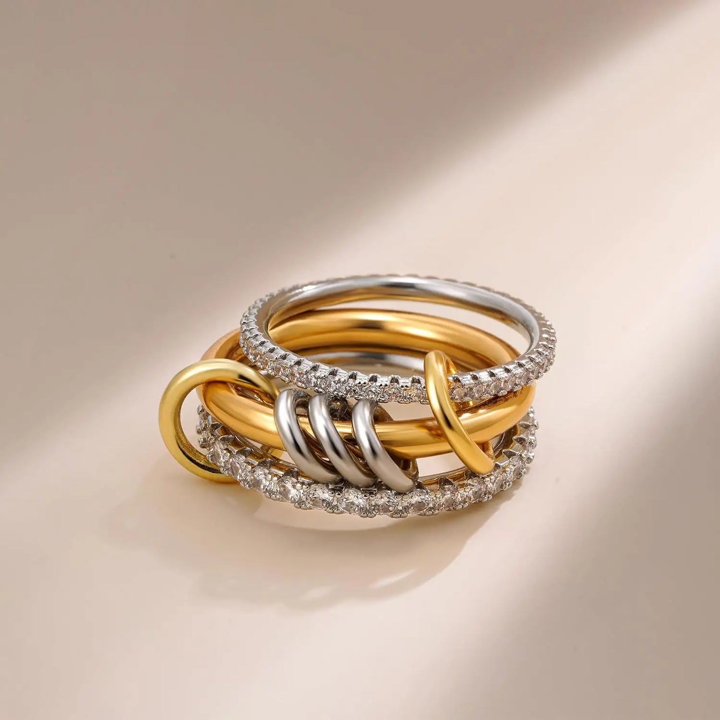 Stainless Steel Cubic Zirconia Stackable Rings for Women 18k Gold