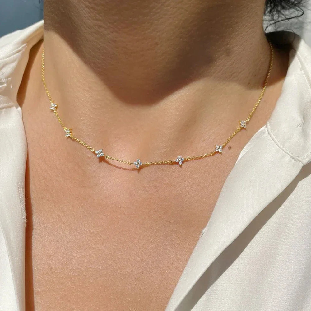 Stainless Steel Zircon Necklaces 18K Gold