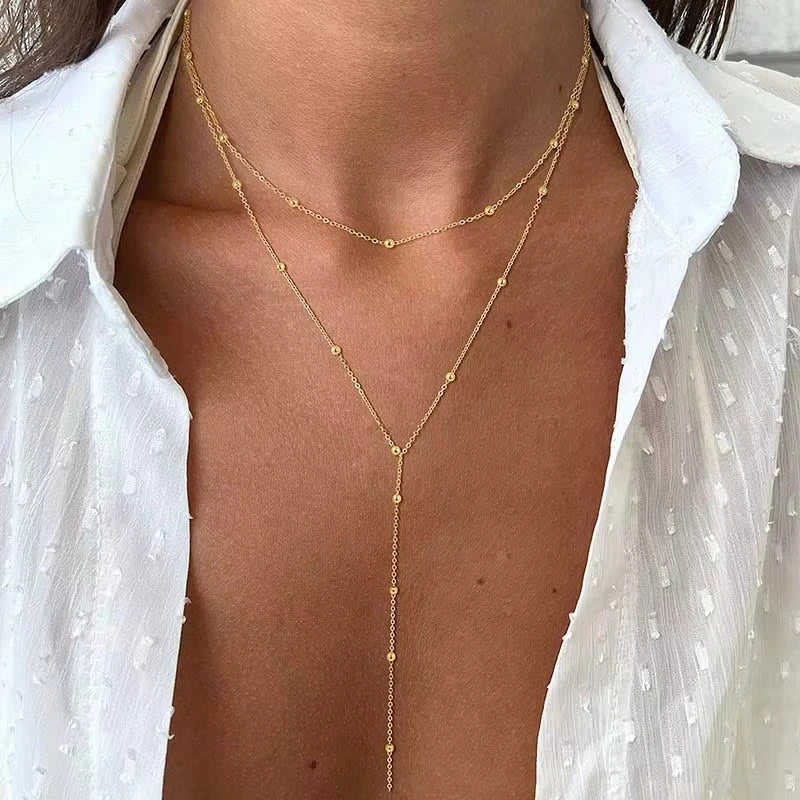Stainless Steel Lariat Necklace Gold
