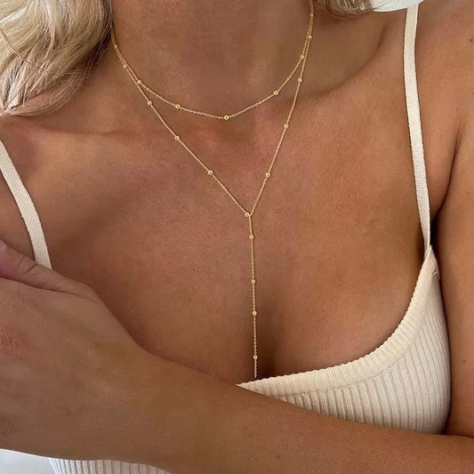 Stainless Steel Lariat Necklace Gold