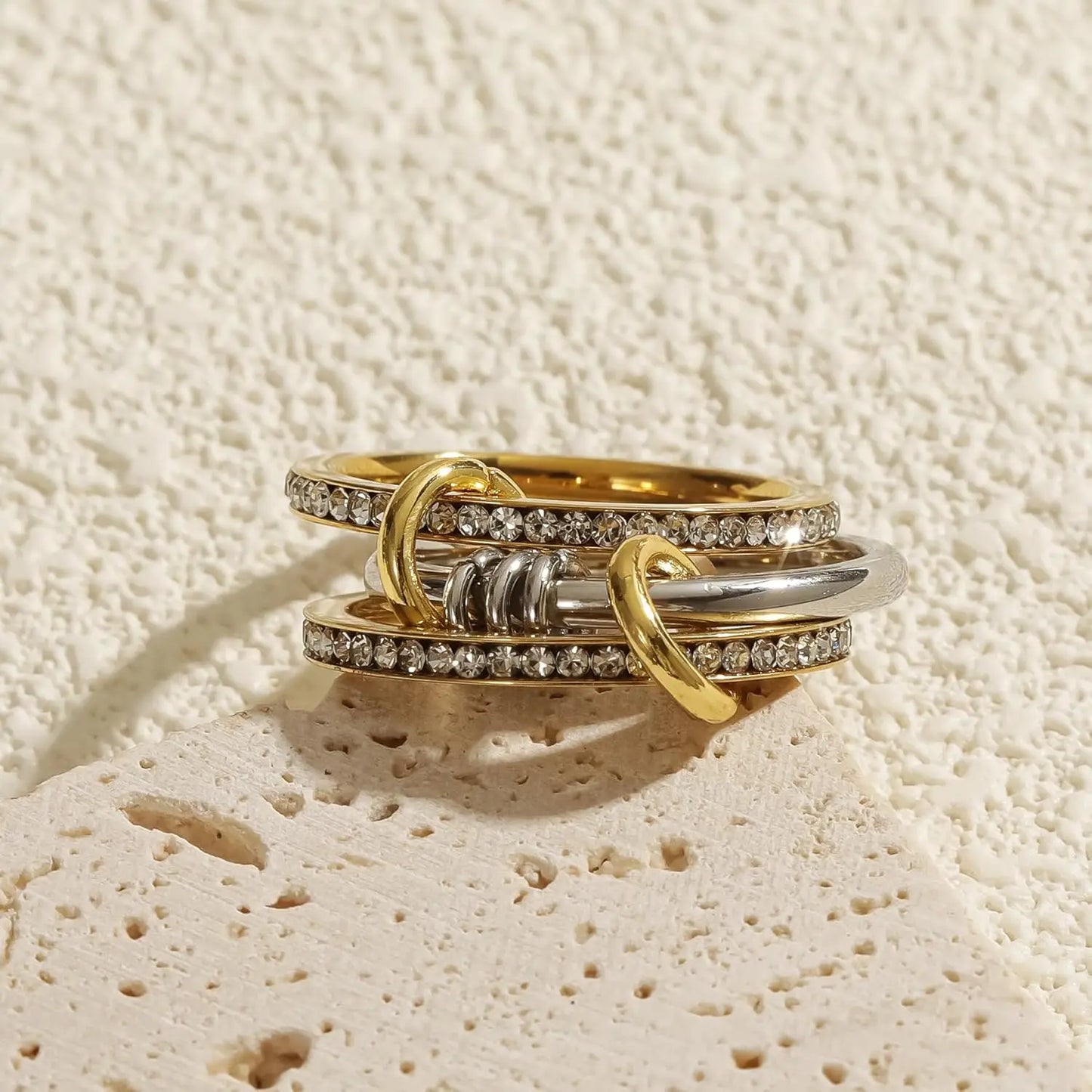 Stainless Steel Cubic Zirconia Stackable Rings for Women 18k Gold