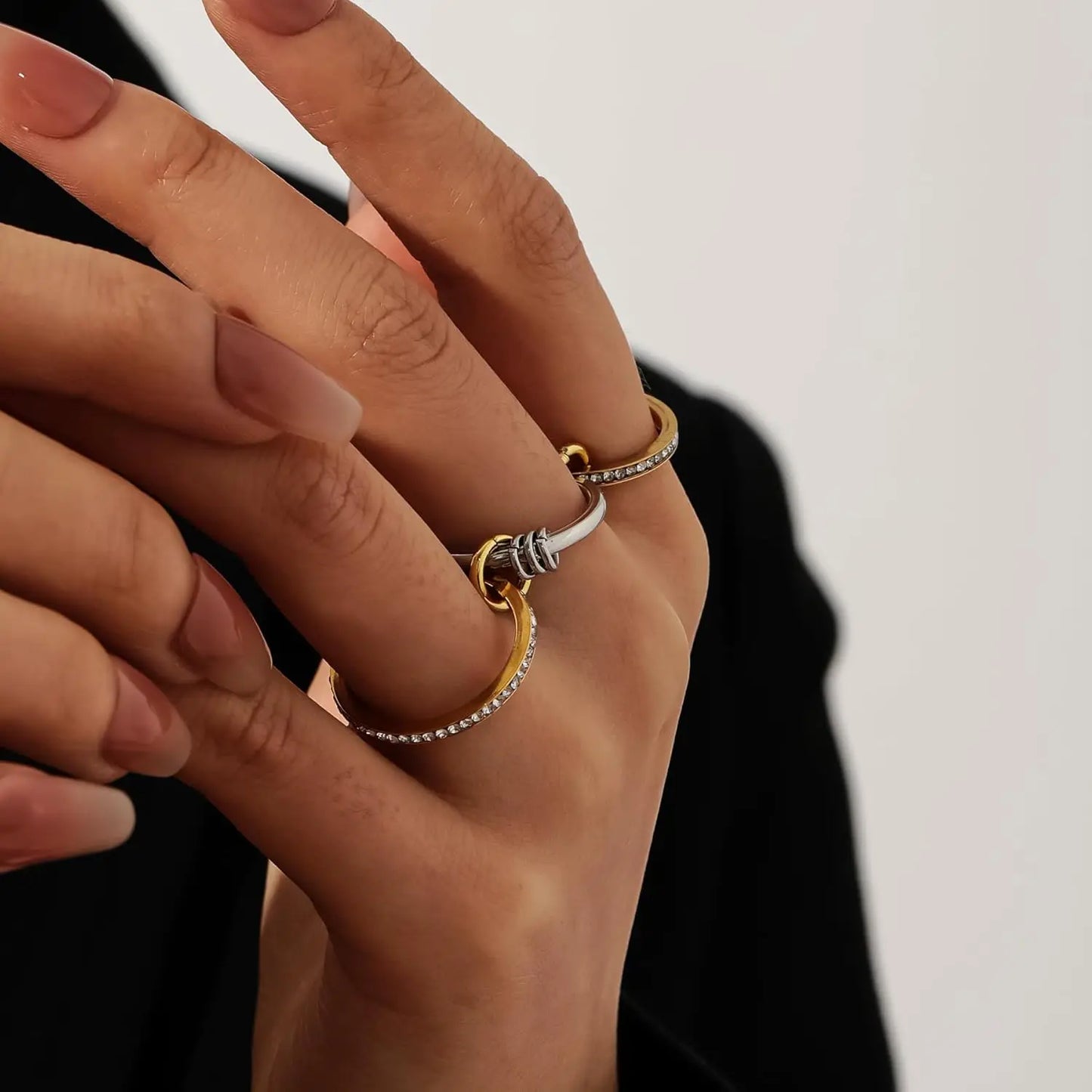 Stainless Steel Cubic Zirconia Stackable Rings for Women 18k Gold